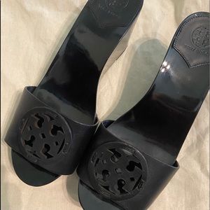 Tory Burch black Miller platform Wedge slide shoes
